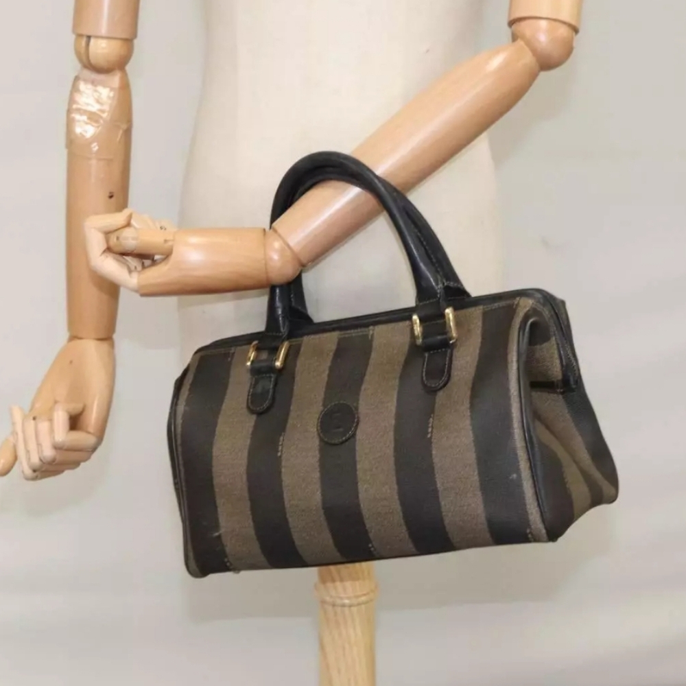 FENDI PECAN CANVAS HANDBAG BROWN/BLACK - Picture 16 of 16
